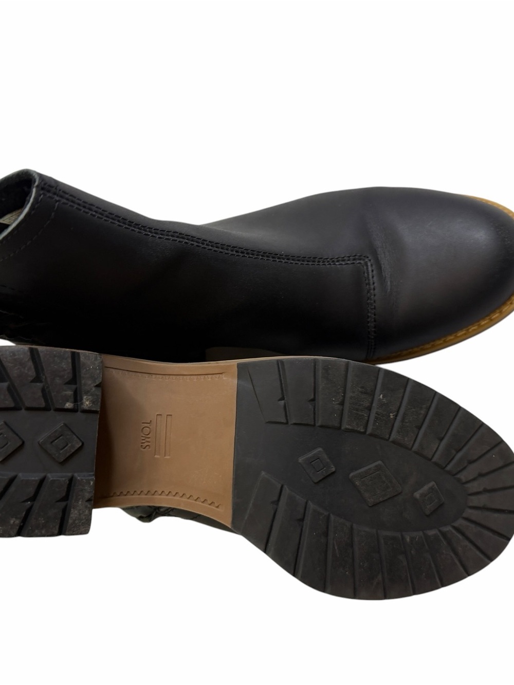 Toms Black Leather Ankle Boots with Tan Sole - Picture 3 of 5